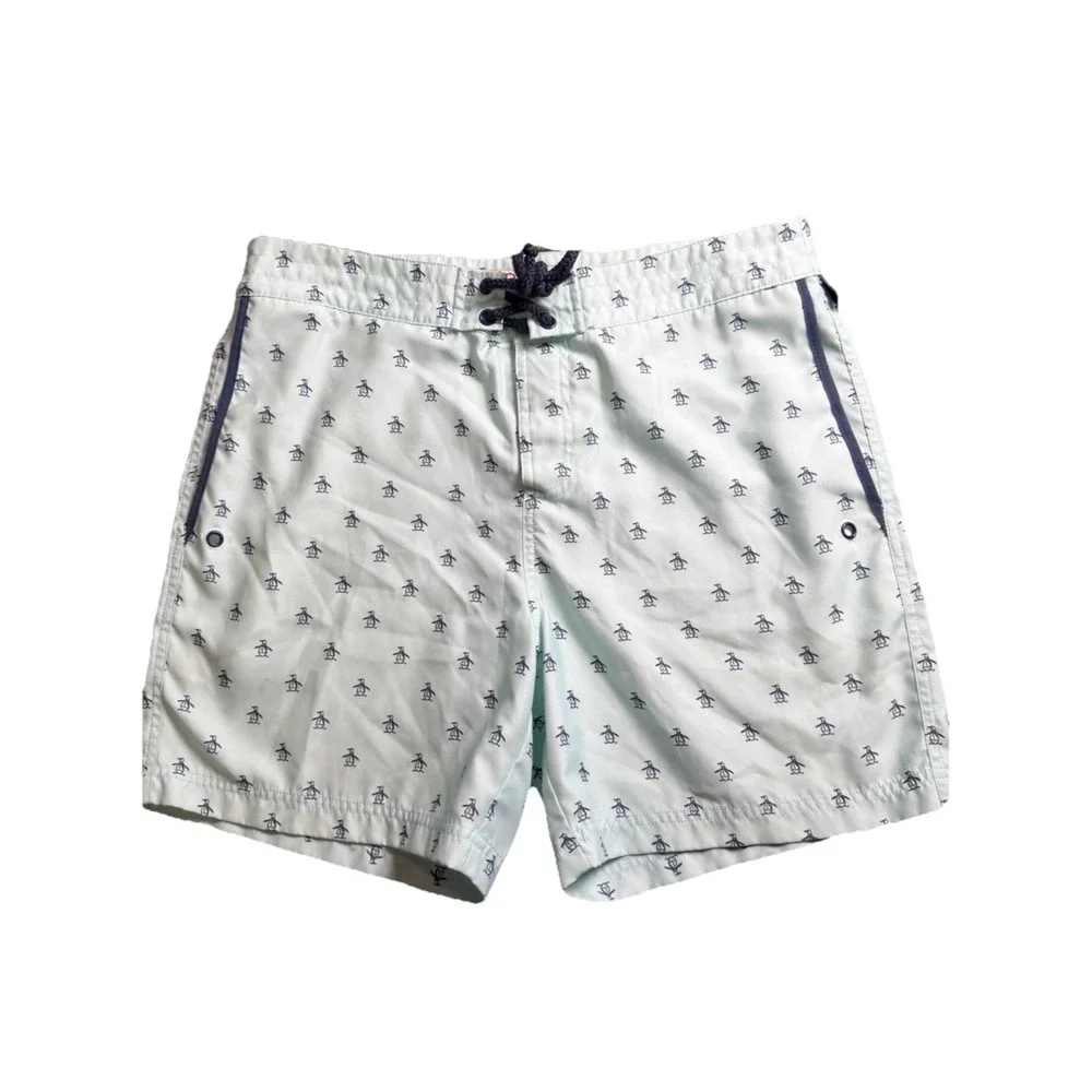 Penguin Munsingwear Men's Swim Trunks Size 32 Print Teal/Navy